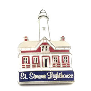 St. Simons Island Lighthouse Museum Georgia Enamel Pin Souvenir White Blue Red..